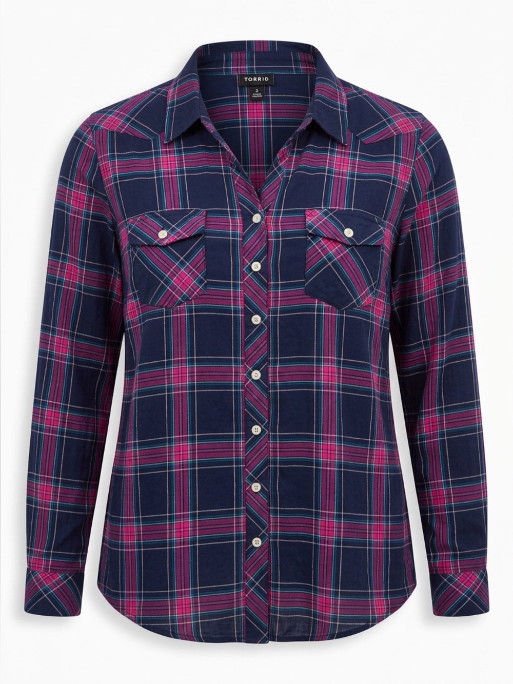 torrid Navy and Hot Pink Plaid Button-Down Shirt